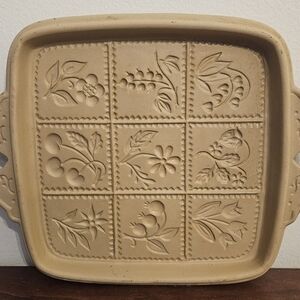 Vtg Brown Bag Cookie Art Shortbread Pan Stoneware Ceramic 1988 Hill Design